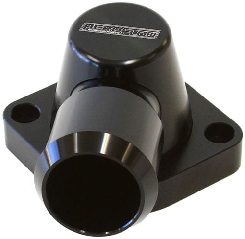 Aeroflow Performance Suits GM LS1 & LS2. Housing is designed to suit LS2 thermostat. Aeroflow Billet Swivel Thermostat Housing - Black Finish AF64-2092BLK SR