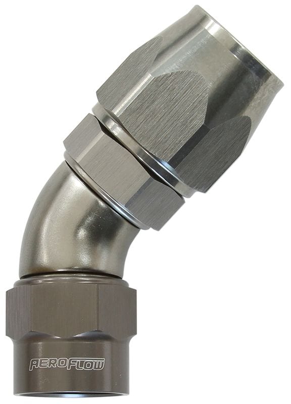 Aeroflow Performance Titanium Finish. Suits Kryptalon® Series Hose Aeroflow Kryptalon® Series Heavy Duty One Piece Swivel 45° Hose End -10AN AF7852-10 SR