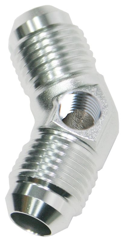 Aeroflow Performance With 1/8" NPT Port. Silver Finish Aeroflow 45° Male Flare Union -6AN AF827-06PS SR