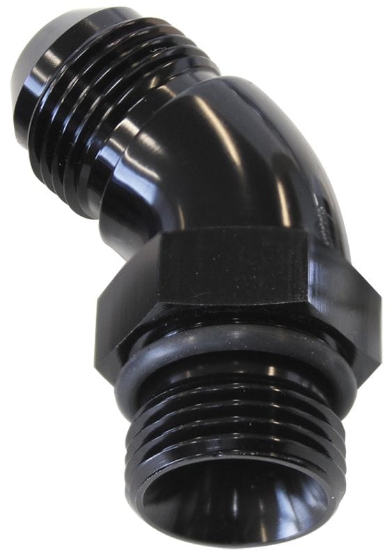 Aeroflow Performance With Jam Nut, Black Finish Aeroflow 45° ORB to Male AN Full Flow Adapter -8 ORB to -10AN AF902-10-08BLK SR