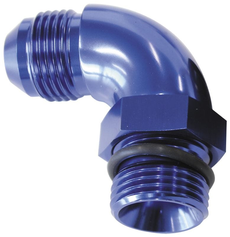 Aeroflow Performance With Jam Nut, Blue Finish Aeroflow 90° ORB to Male AN Full Flow Adapter -16 ORB to -16AN AF903-16 SR