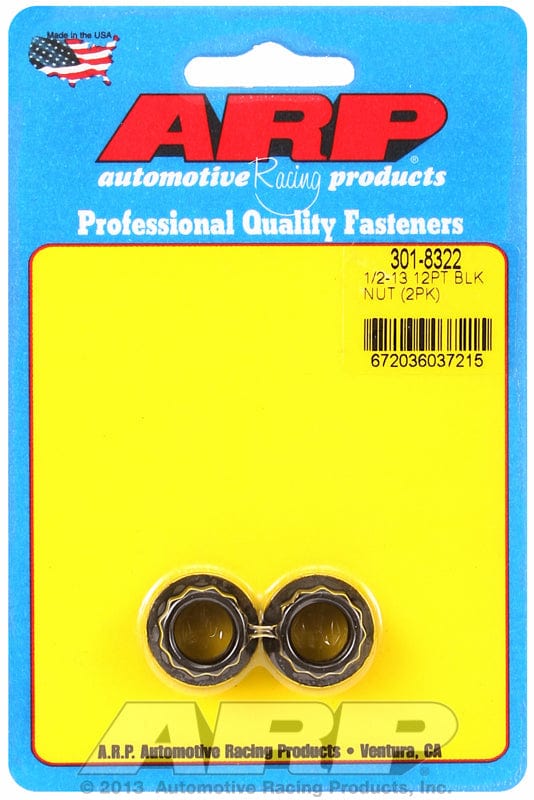 ARP 1/2" UNC Thread, 9/16" Socket (2-Pack) ARP fasteners 12-Point Nut, Chrome Moly Black Oxide AR301-8322 SR