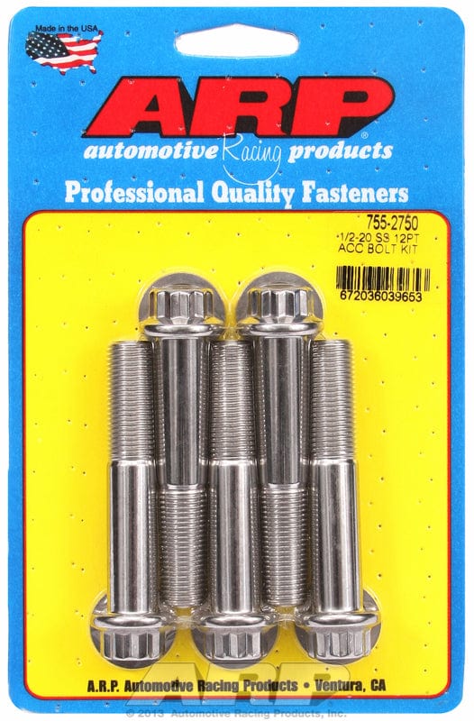 ARP 1/2" UNF x 2.750" UHL With 9/16" Socket Head ARP fasteners 5-Pack Bolt Kit, 12-Point Head S/S AR755-2750 SR