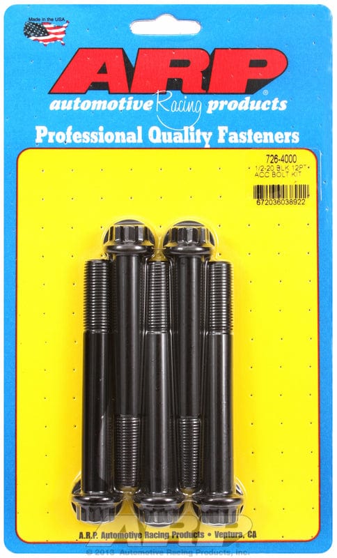 ARP 1/2" UNF x 4.000" UHL With 9/16" Socket Head ARP fasteners 5-Pack Bolt Kit, 12-Point Head Black Oxide AR726-4000 SR