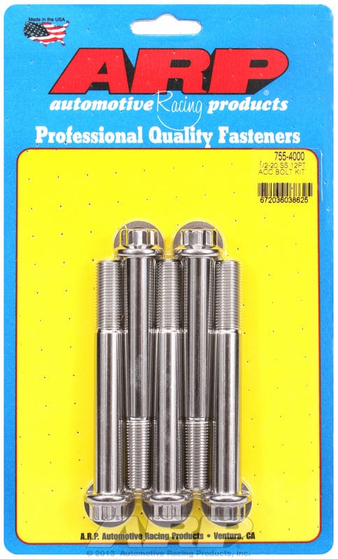 ARP 1/2" UNF x 4.000" UHL With 9/16" Socket Head ARP fasteners 5-Pack Bolt Kit, 12-Point Head S/S AR755-4000 SR