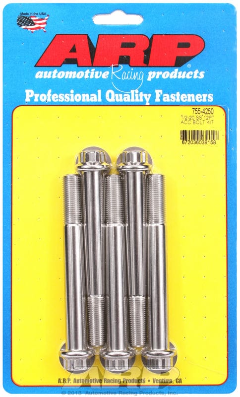 ARP 1/2" UNF x 4.250" UHL With 9/16" Socket Head ARP fasteners 5-Pack Bolt Kit, 12-Point Head S/S AR755-4250 SR