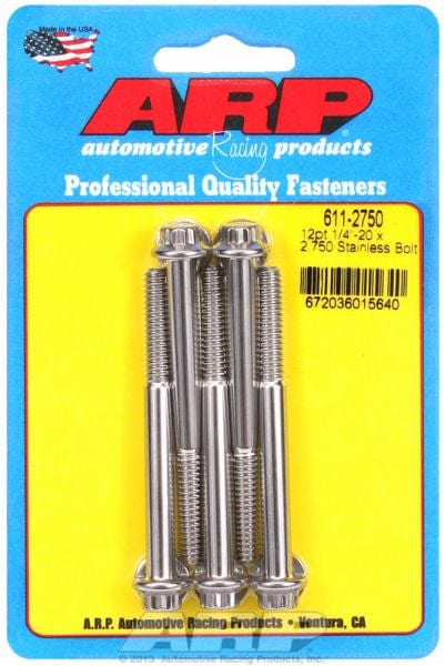 ARP 1/4" UNC x 2.750" UHL With 5/16" Socket Head ARP fasteners 5-Pack Bolt Kit, 12-Point Head S/S AR611-2750 SR