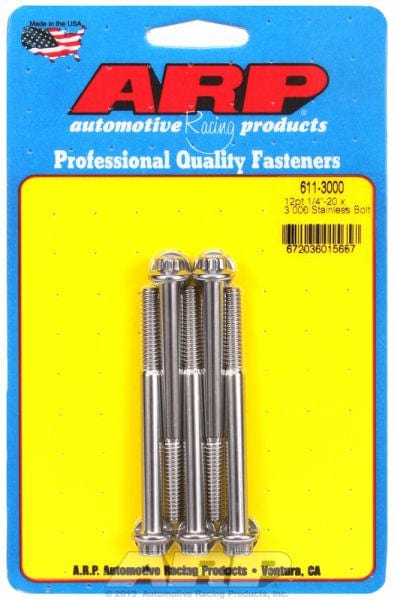 ARP 1/4" UNC x 3.000" UHL With 5/16" Socket Head ARP fasteners 5-Pack Bolt Kit, 12-Point Head S/S AR611-3000 SR
