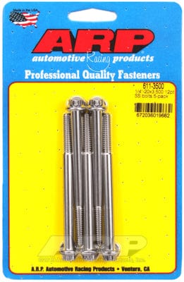 ARP 1/4" UNC x 3.500" UHL With 5/16" Socket Head ARP fasteners 5-Pack Bolt Kit, 12-Point Head S/S AR611-3500 SR