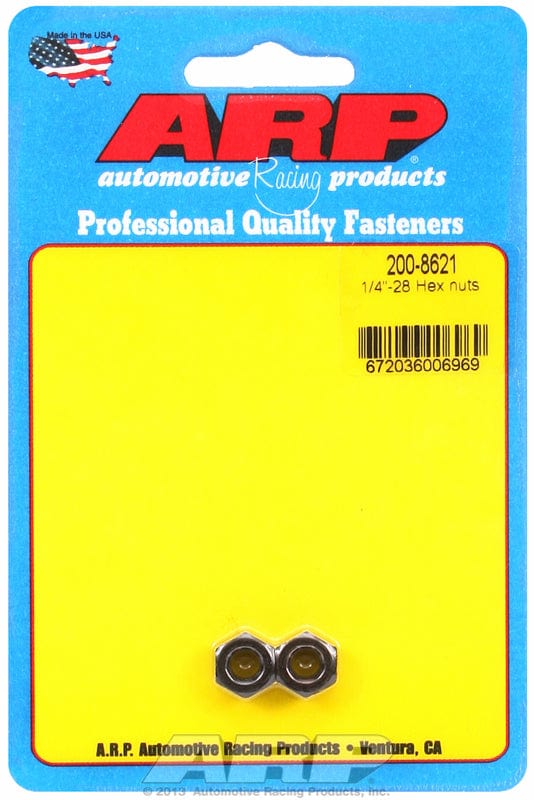 ARP 1/4" UNF Thread x 7/16" Socket (2-Pack) ARP fasteners Hex Nut With Flange, Chrome Moly AR200-8621 SR