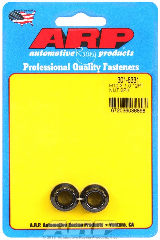 ARP 10mm X 1.00 Thread, 12mm Socket (2-Pack) ARP fasteners 12-Point Nut, Chrome Moly Black Oxide AR301-8331 SR