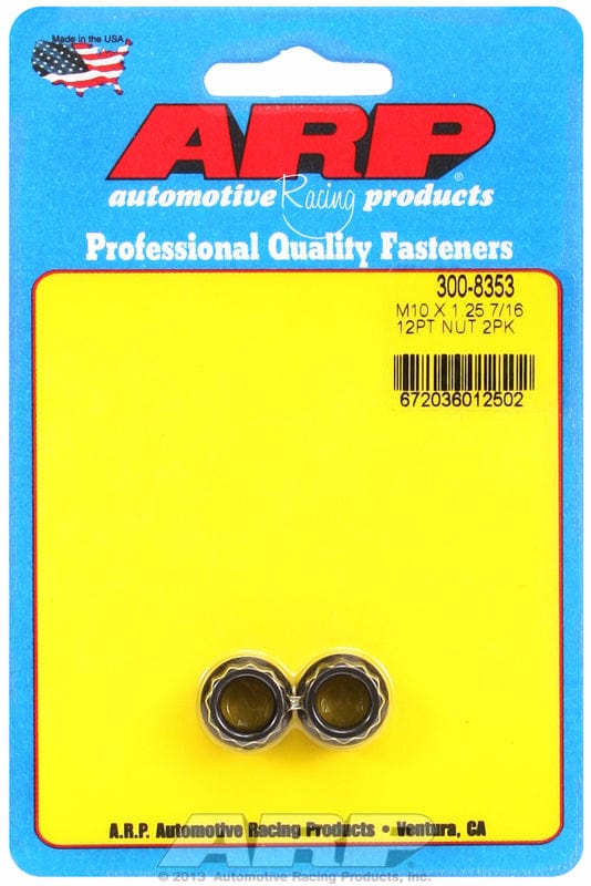 ARP 10mm X 1.25 Thread, 12mm Socket (2 Pack) ARP fasteners 12-Point Nut, Chrome Moly Black Oxide AR300-8353 SR