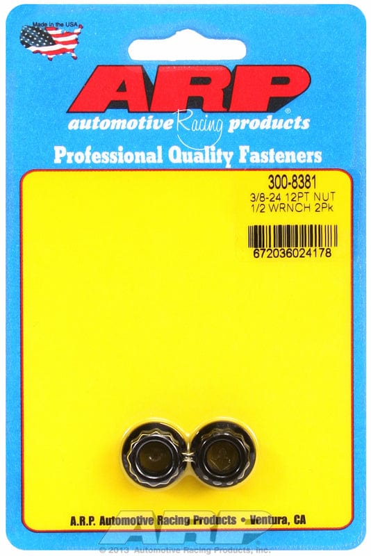 ARP 3/8-24 Thread, 1/2" Socket (2-Pack) ARP fasteners 12-Point Nut, Chrome Moly Black Oxide AR300-8381 SR