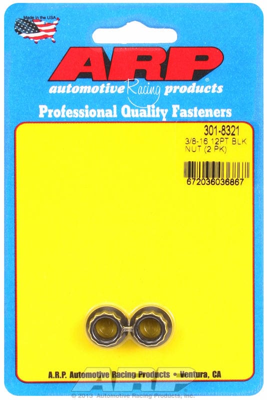 ARP 3/8" UNC Thread, 7/16" Socket (2-Pack) ARP fasteners 12-Point Nut, Chrome Moly Black Oxide AR301-8321 SR