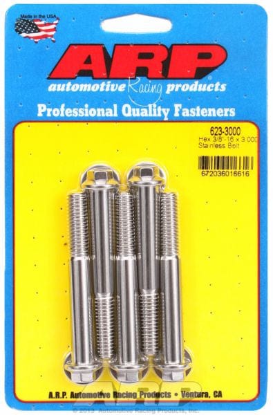 ARP 3/8" UNC x 3.000" UHL With 3/8" Socket ARP fasteners 5-Pack Bolt Kit, Hex Head S/S AR623-3000 SR