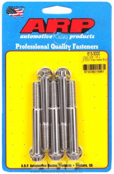 ARP 3/8" UNC x 3.000" UHL With 3/8" Socket Head ARP fasteners 5-Pack Bolt Kit, 12-Point Head S/S AR613-3000 SR