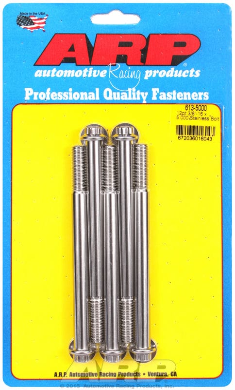 ARP 3/8" UNC x 5.000" UHL With 3/8" Socket Head ARP fasteners 5-Pack Bolt Kit, 12-Point Head S/S AR613-5000 SR