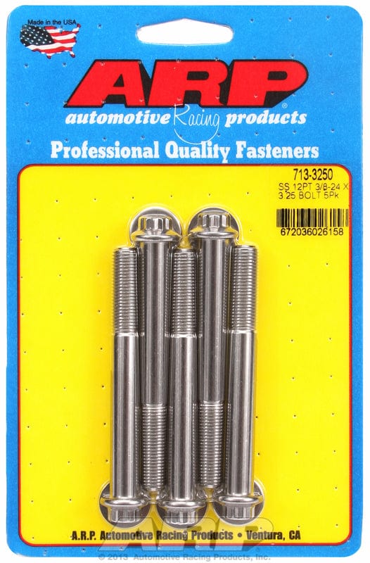 ARP 3/8" UNF x 3.250" UHL With 3/8" Socket Head ARP fasteners 5-Pack Bolt Kit, 12-Point Head S/S AR713-3250 SR