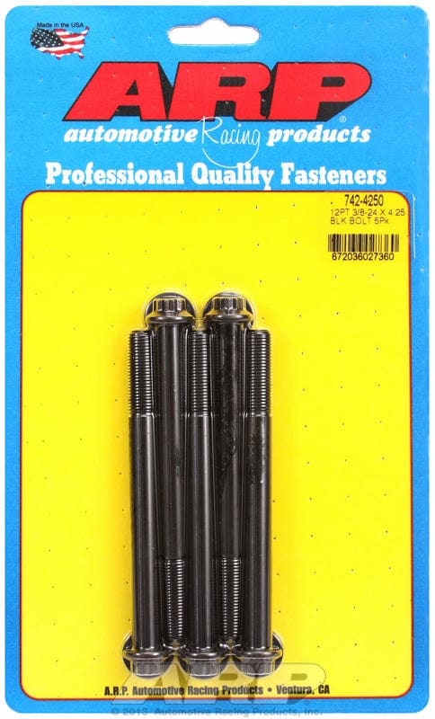 ARP 3/8" UNF x 4.250" UHL With 3/8" Socket Head ARP fasteners 5-Pack Bolt Kit, 12-Point Head Black Oxide AR742-4250 SR