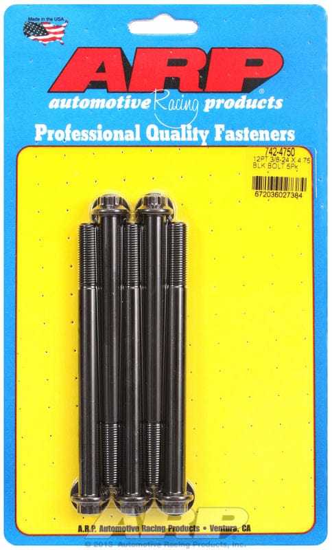 ARP 3/8" UNF x 4.7500" UHL With 3/8" Socket Head ARP fasteners 5-Pack Bolt Kit, 12-Point Head Black Oxide AR742-4750 SR
