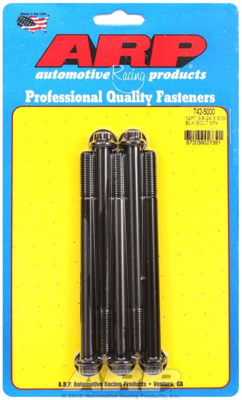 ARP 3/8" UNF x 5.000" UHL With 3/8" Socket Head ARP fasteners 5-Pack Bolt Kit, 12-Point Head Black Oxide AR742-5000 SR