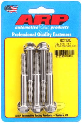 ARP 5/16" UNC x 2.500" UHL With 3/8" Socket ARP fasteners 5-Pack Bolt Kit, Hex Head S/S AR622-2500 SR