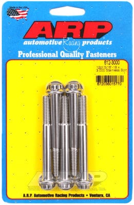 ARP 5/16" UNC x 3.000" UHL With 3/8" Socket Head ARP fasteners 5-Pack Bolt Kit, 12-Point Head S/S AR612-3000 SR