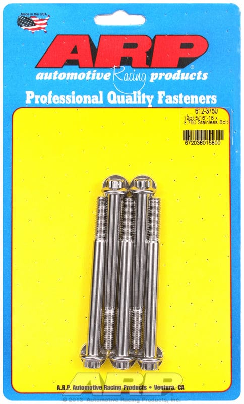 ARP 5/16" UNC x 3.750" UHL With 3/8" Socket Head ARP fasteners 5-Pack Bolt Kit, 12-Point Head S/S AR612-3750 SR