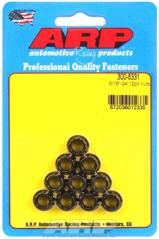 ARP 5/16" UNF Thread, 3/8" Socket (10-Pack) ARP fasteners 12-Point Nut, Chrome Moly Black Oxide AR300-8331 SR
