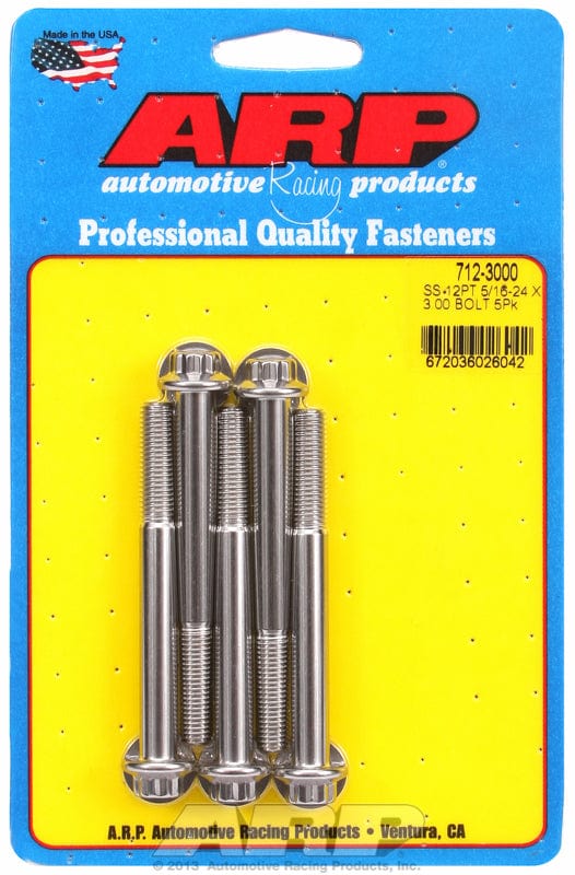 ARP 5/16" UNF x 3.000" UHL With 3/8" Socket Head ARP fasteners 5-Pack Bolt Kit, 12-Point Head S/S AR712-3000 SR