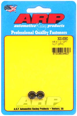 ARP 6mm X 1.00 Thread, 8mm Socket (2-Pack) ARP fasteners 12-Point Nut, Chrome Moly Black Oxide AR300-8380 SR