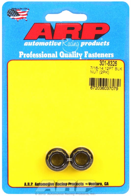 ARP 7/16" UNC Thread, 1/2" Socket (2-Pack) ARP fasteners 12-Point Nut, Chrome Moly Black Oxide AR301-8326 SR