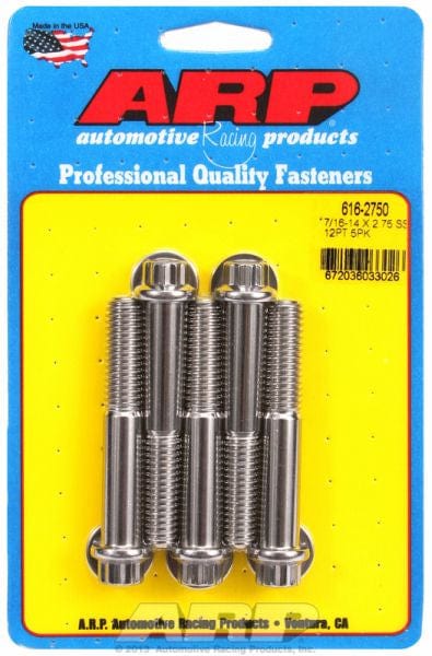 ARP 7/16" UNC x 2.750" UHL With 7/16" Socket Head ARP fasteners 5-Pack Bolt Kit, 12-Point Head S/S AR616-2750 SR