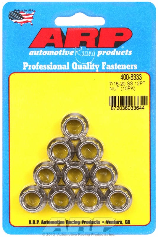 ARP 7/16" UNF Thread, 1/2" Socket (10-Pack) ARP fasteners 12-Point Nut, Polished S/S AR400-8333 SR