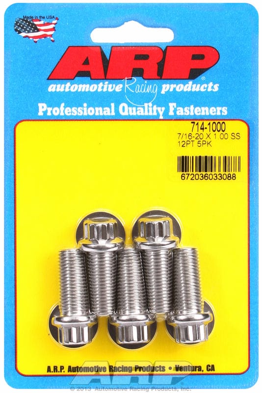 ARP 7/16" UNF x 1.000" UHL With 7/16" Socket Head ARP fasteners 5-Pack Bolt Kit, 12-Point Head S/S AR714-1000 SR