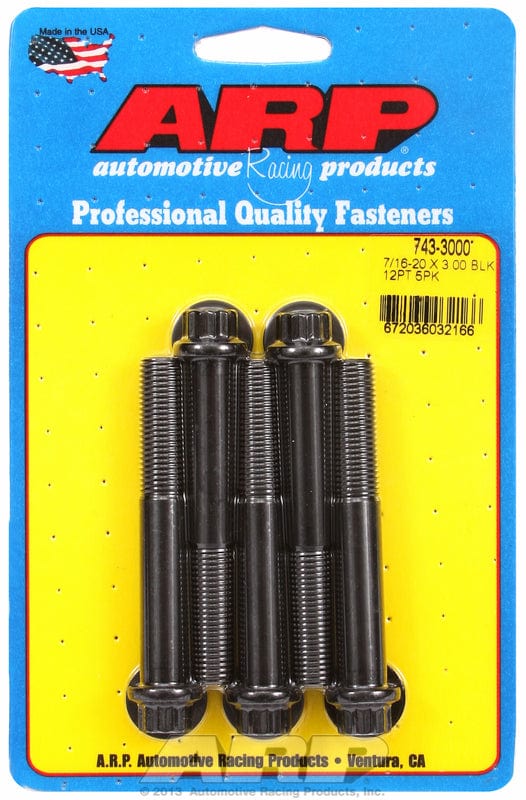 ARP 7/16" UNF x 3.000" UHL With 7/16" Socket Head ARP fasteners 5-Pack Bolt Kit, 12-Point Head Black Oxide AR743-3000 SR