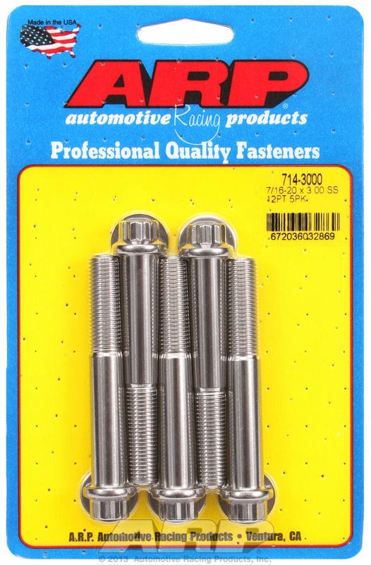 ARP 7/16" UNF x 3.000" UHL With 7/16" Socket Head ARP fasteners 5-Pack Bolt Kit, 12-Point Head S/S AR714-3000 SR