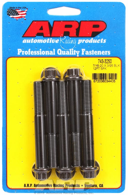 ARP 7/16" UNF x 3.250" UHL With 7/16" Socket Head ARP fasteners 5-Pack Bolt Kit, 12-Point Head Black Oxide AR743-3250 SR
