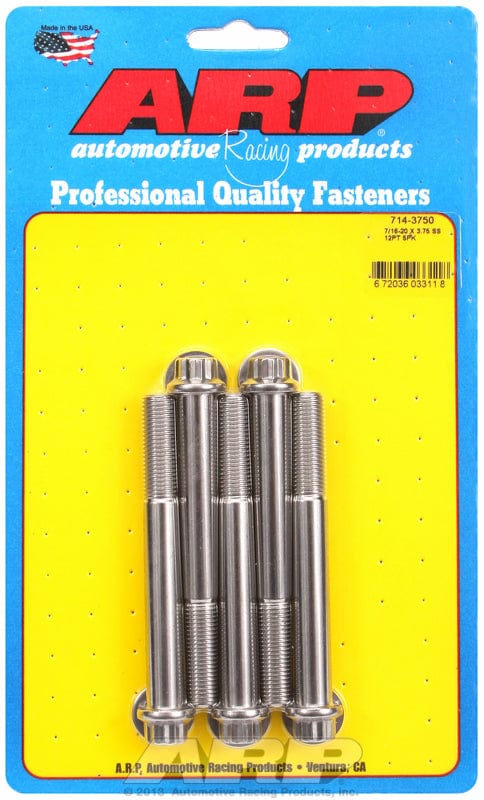ARP 7/16" UNF x 3.750" UHL With 7/16" Socket Head ARP fasteners 5-Pack Bolt Kit, 12-Point Head S/S AR714-3750 SR