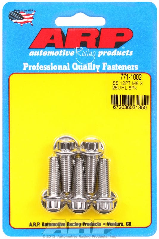 ARP 8mm x 1.25 x 25mm UHL With 10mm Socket Head ARP fasteners 5-Pack Bolt Kit, 12-Point Head S/S AR771-1002 SR
