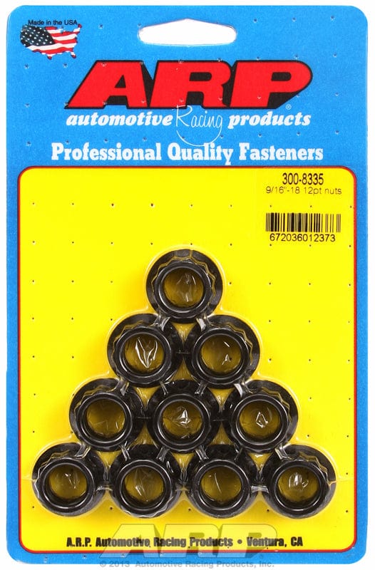 ARP 9/16" UNF Thread, 11/16" Socket (10-Pack) ARP fasteners 12-Point Nut, Chrome Moly Black Oxide AR300-8335 SR