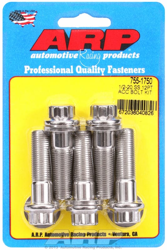 ARP fasteners 1/2" UNF x 1.750" UHL With 9/16" Socket Head ARP fasteners 5-Pack Bolt Kit, 12-Point Head S/S AR755-1750 SR
