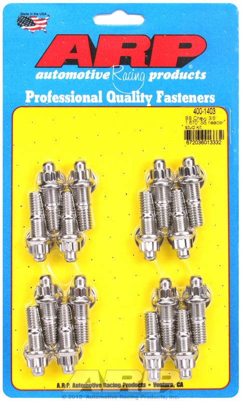 ARP fits BB Chev 3/8" Thread x 1.670" OAL (16 Pack) ARP fasteners Exhaust Header Stud Kit, 12-Point S/S AR400-1403 SR