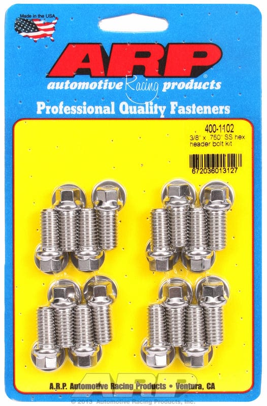 ARP fits BB Chev 3/8" X .750" UHL (16 Pack) ARP fasteners Exhaust Header Bolt Kit, Hex Head S/S AR400-1102 SR