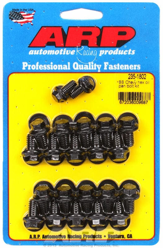 ARP fits BB Chev With Standard 2-Piece Style Gasket ARP fasteners Oil Pan Bolt Kit, Hex Head Black Oxide AR235-1802 SR