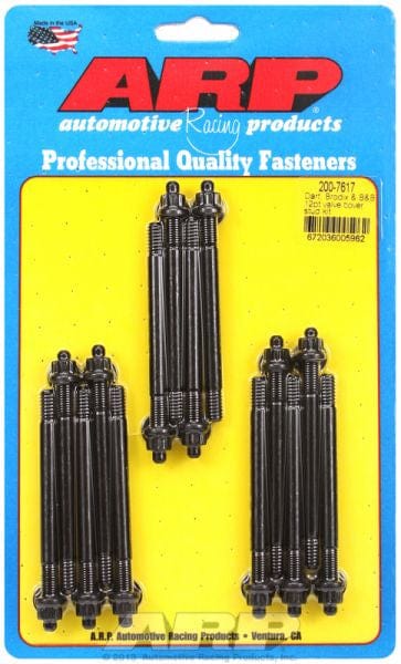ARP fits Dart, Brodix, B&B Aluminium Valve Covers 1/4-20 Thread x 3.500" ARP fasteners Valve Cover Stud Kit, 12-Point Nut Black Oxide AR200-7617 SR