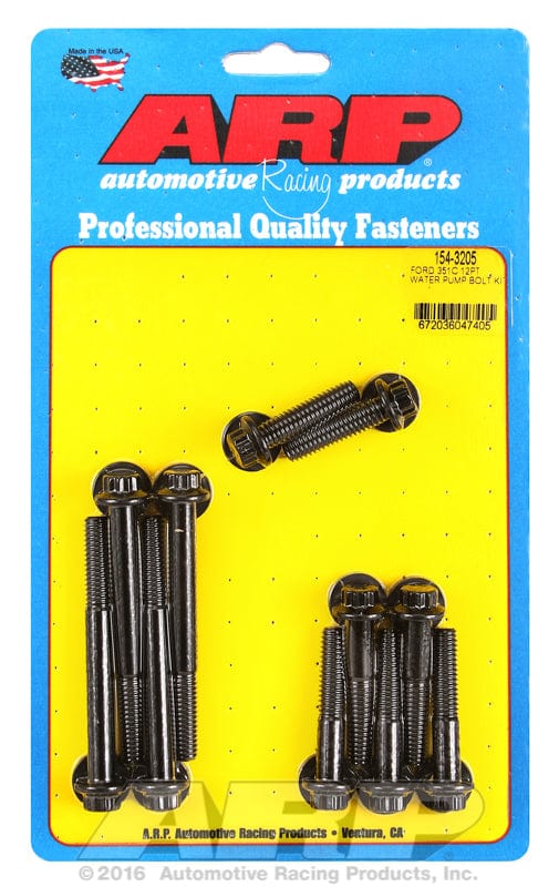 ARP fits Ford 302-351 Cleveland ARP fasteners Water Pump Bolt Kit, 12-Point Black Oxide AR154-3205 SR