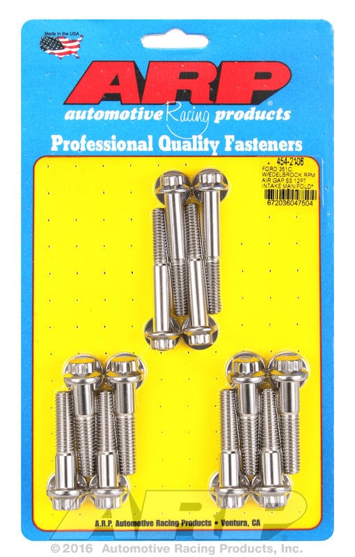 ARP fits Ford 302-351 Cleveland With Edelbrock RPM Air Gap ARP fasteners Intake Manifold Bolt Kit, 12-Point S/S AR454-2106 SR