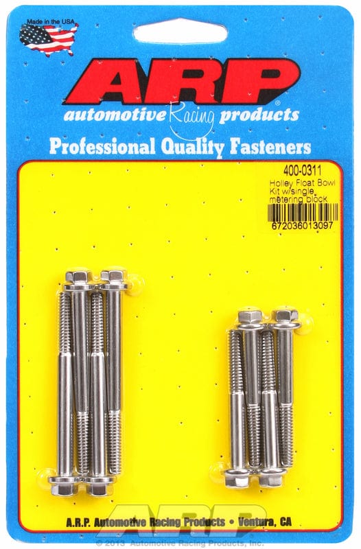 ARP fits Holley Single Metering Block (8-Piece) ARP fasteners S/S Carburettor Float Bowl Kit, Hex Head AR400-0311 SR