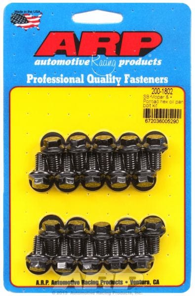 ARP fits Pontiac 350-455 & SB Chrysler 318-340-360 Wedge & 318-360 Magnum ARP fasteners Oil Pan Bolt Kit, Hex Head Black Oxide AR200-1802 SR